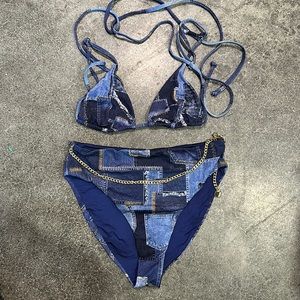2 pc bikini. Denim patches